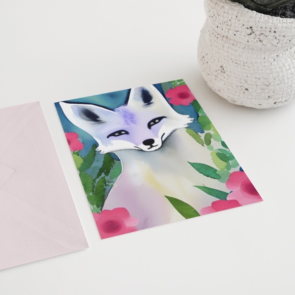 Wall Art Watercolor Floral Arctic Fox Illustration Print Poster Card Unframed - Picture 4 of 5